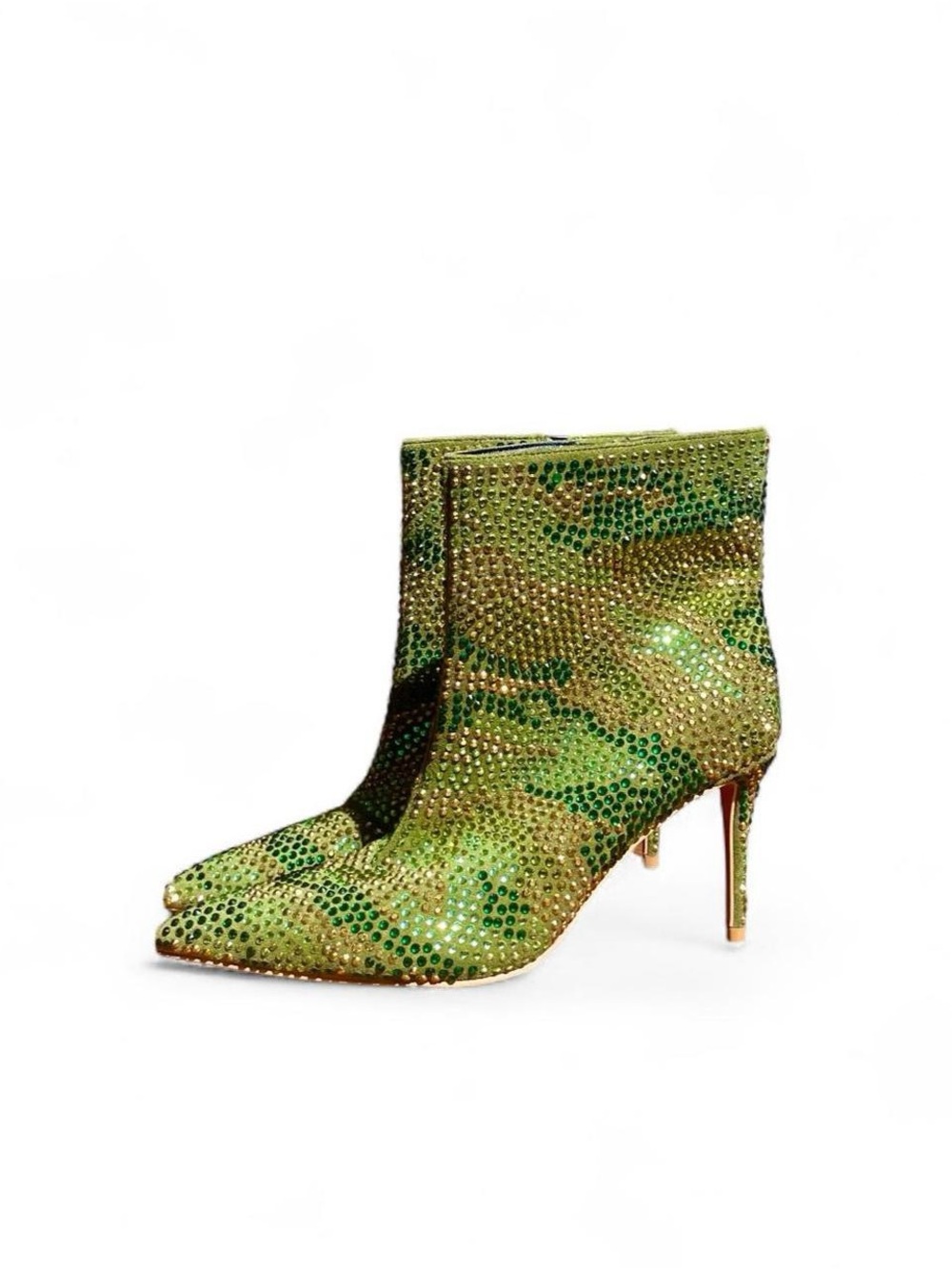 Kurt Geiger London Camo Crystal Embellished Green Pointed Toe Ankle Boots